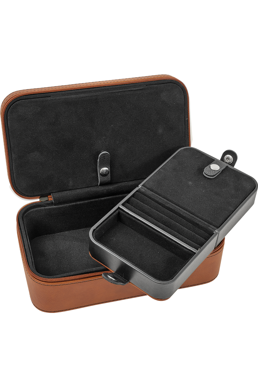 7 1/2" X 4 1/2" Leatherette Jewelry Box with Black Lining in Rawhide/Black